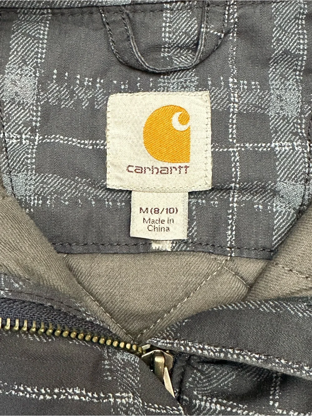 Carhartt Gray Plaid Quilted Hooded Utility Jacket